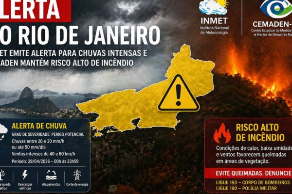 Alerta no Rio de Janeiro: Chuvas intensas e risco de incêndio. INMET e CEMADEN emitem alertas.