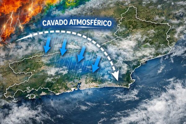 Cavado atmosférico sobre o Rio de Janeiro com previsão de chuva, 20 de março de 2026.