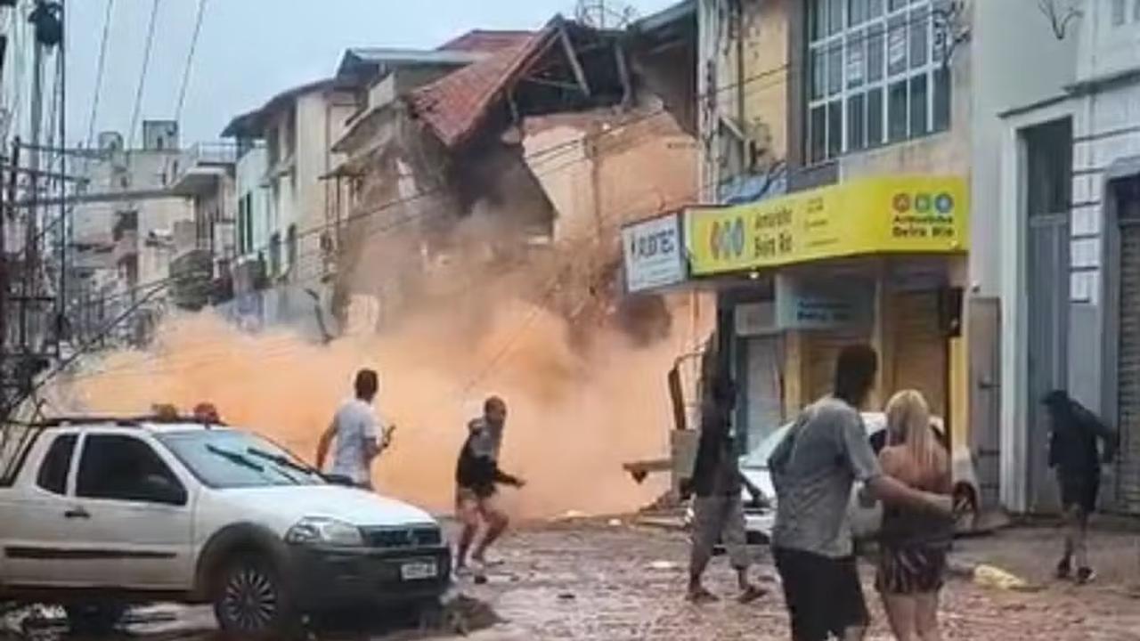 Desabamento de prédio em Ubá-MG após fortes chuvas.