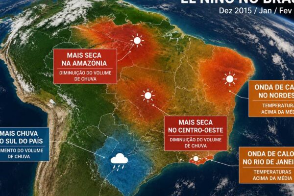 El Niño no Brasil: Mapa de efeitos climáticos em Dez 2015 / Jan / Fev 2016.