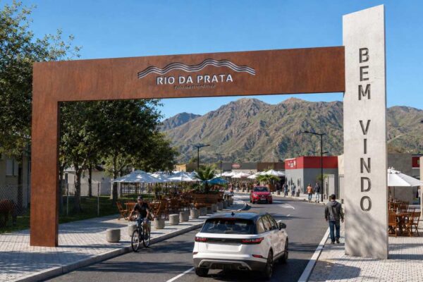Projeto de revitalização do Polo Gastronômico do Rio da Prata, em Campo Grande, com novo pórtico, calçadas, áreas de convivência e restaurantes.
