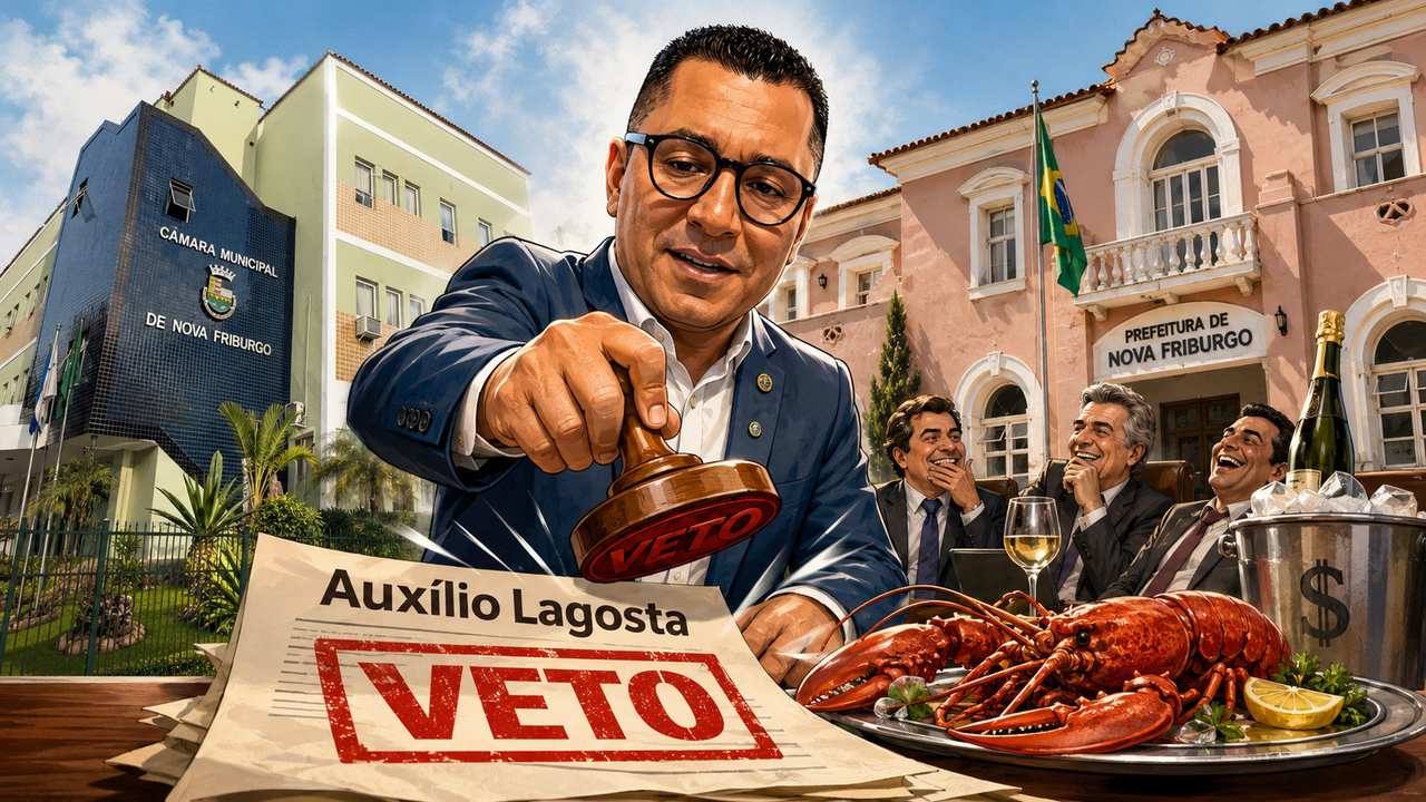 Prefeito Johnny Maycon anuncia que vetará o auxílio-alimentação de R$ 50 por dia útil aprovado para os vereadores de Nova Friburgo.