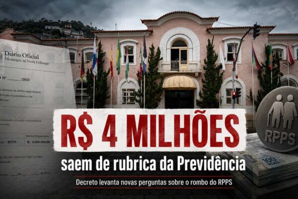 Página do Diário Oficial de Nova Friburgo com decreto que remaneja R$ 4 milhões de uma rubrica ligada à Previdência.