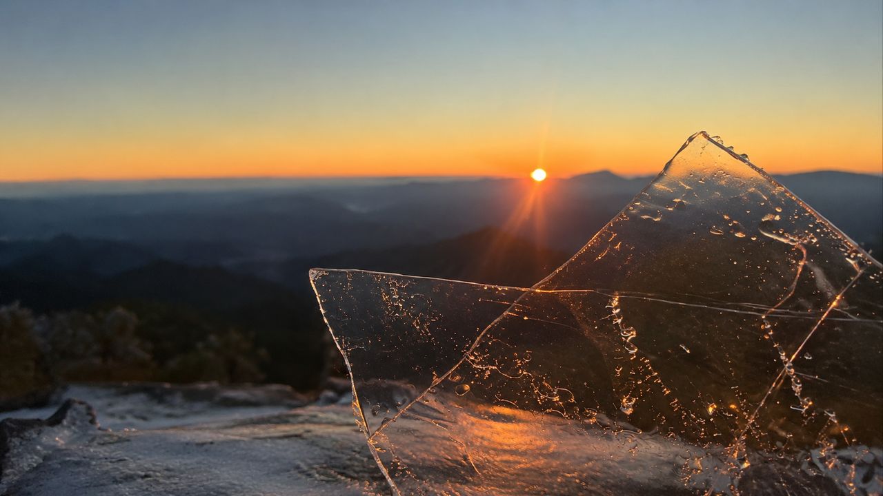 Imagem de amanhecer frio com formação de gelo no Pico do Caledônia, em Nova Friburgo, usada para ilustrar a queda de temperatura no Estado do Rio.