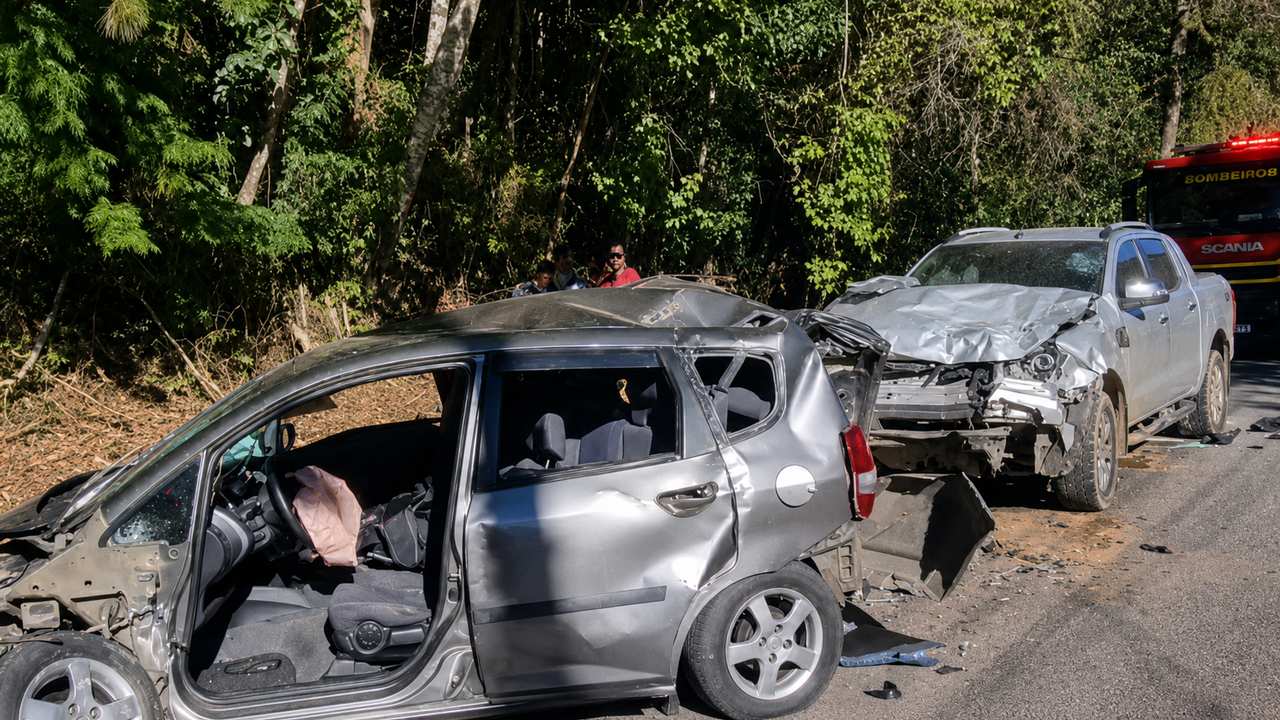 Acidente envolvendo carros na RJ-142, estrada entre Mury e Lumiar, em Nova Friburgo.