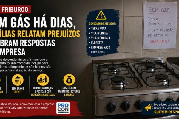 Morador utiliza fogão improvisado após interrupção do fornecimento de gás em condomínio de Nova Friburgo.