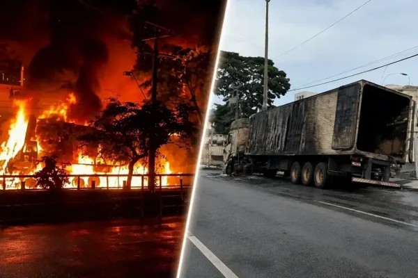 Incêndio em carreta atinge rede elétrica em Nova Friburgo.