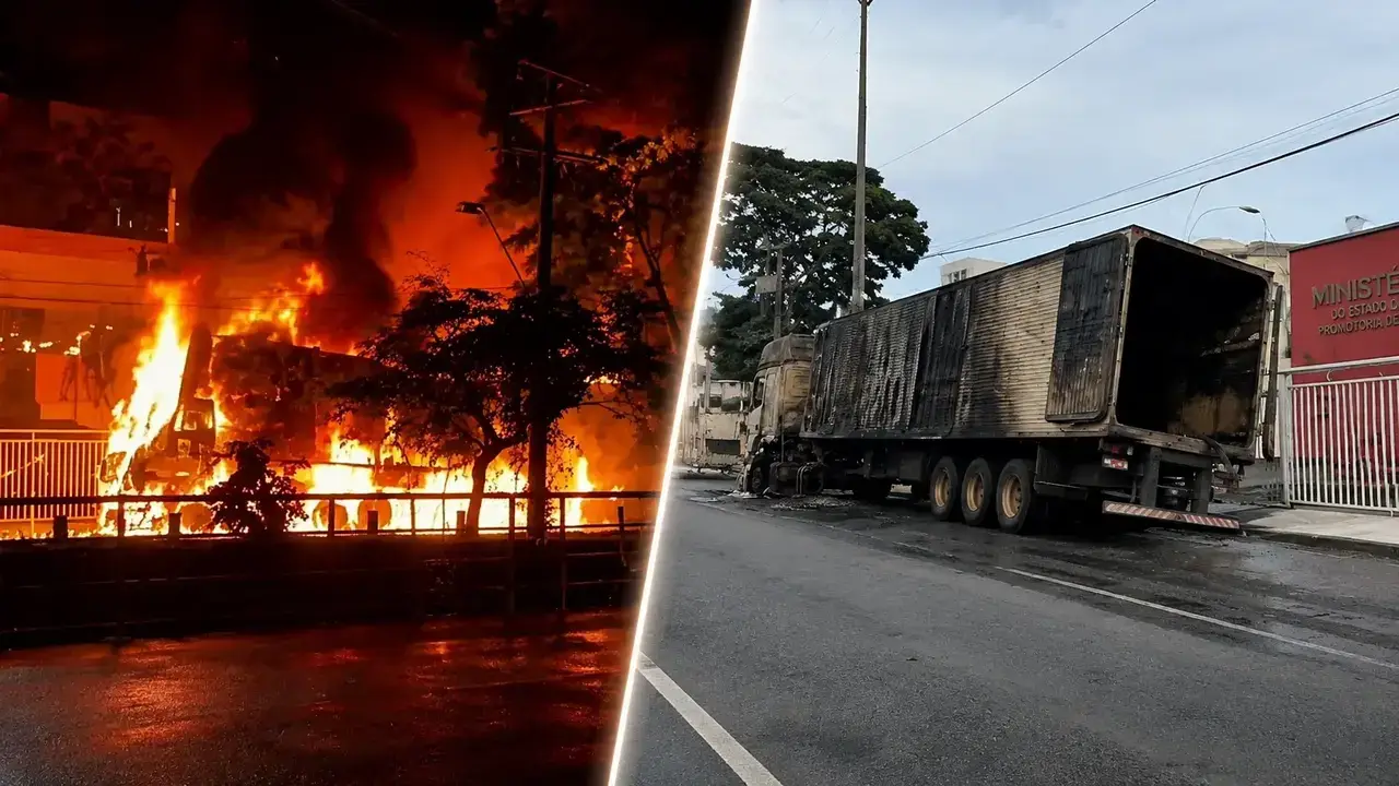 Incêndio em carreta atinge rede elétrica em Nova Friburgo.