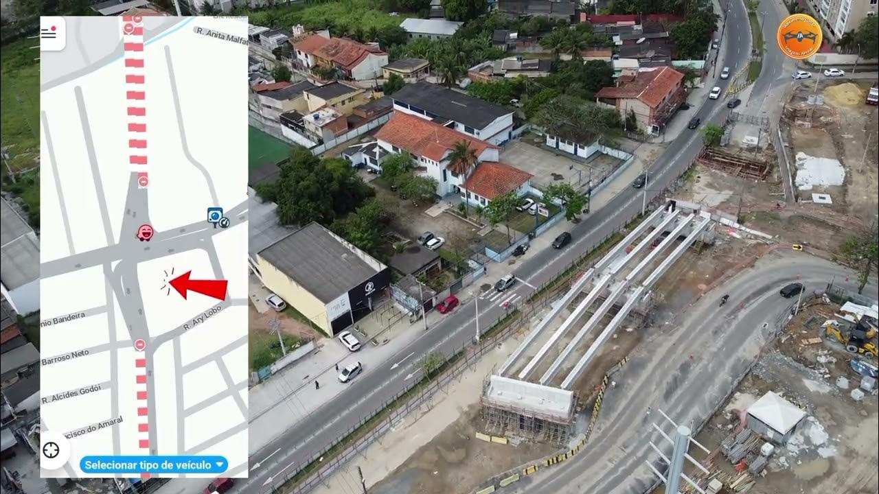 Imagem aérea mostra projeto de duplicação de via em Campo Grande, com mapa e indicações.