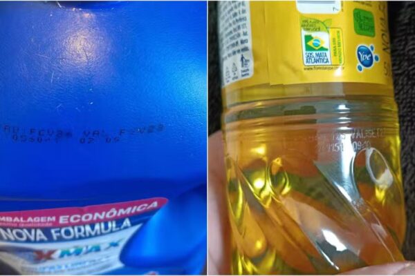 Imagens mostram detalhes de produtos da Ypê, incluindo datas de fabricação e lotes.
