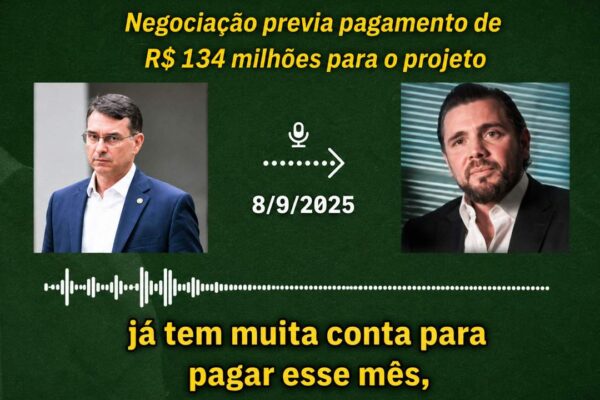 Negociação de pagamento para projeto, com Flávio Bolsonaro e Daniel Vorcaro.