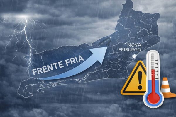 Previsão do tempo: frente fria no Rio de Janeiro com chuva, raios e queda de temperatura.