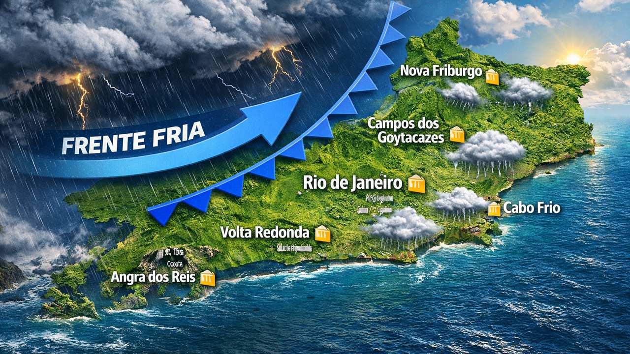 Previsão do tempo no Rio de Janeiro: Frente fria com chuva e queda de temperatura.