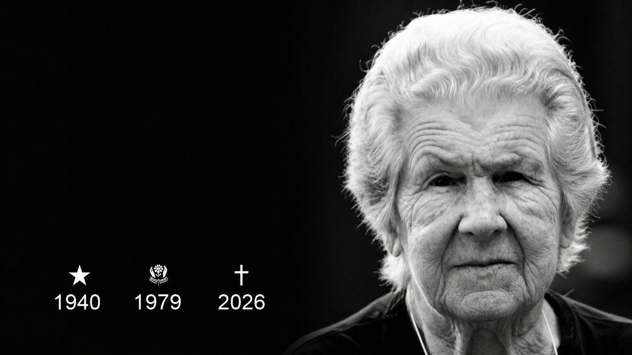 Retrato em preto e branco de Dorinha, com datas importantes.