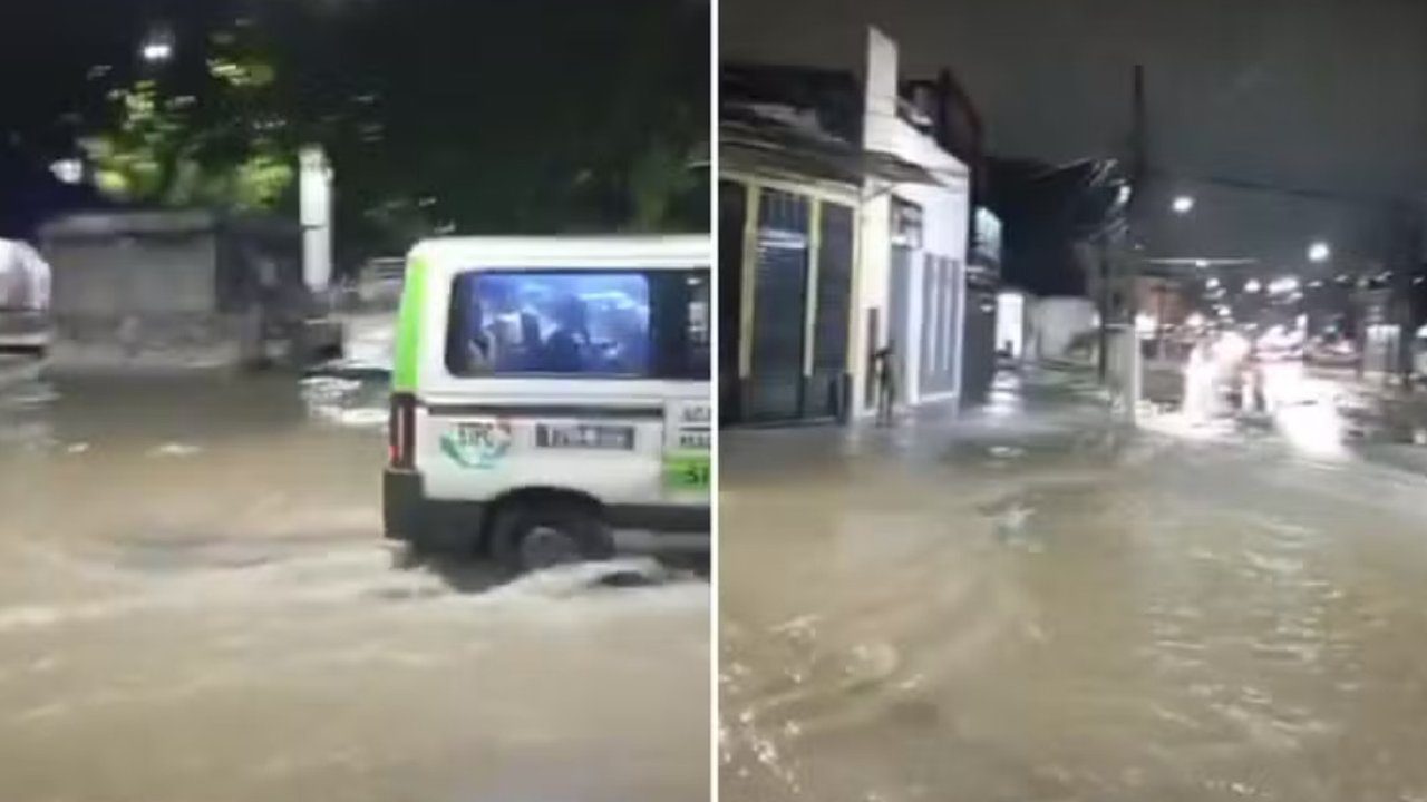Veículo em meio a alagamento no Rio de Janeiro