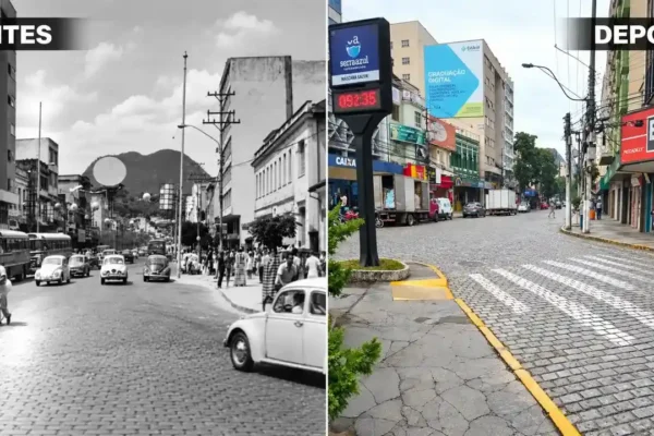 Comparação da Avenida Alberto Braune nos anos 1960 e em período contemporâneo