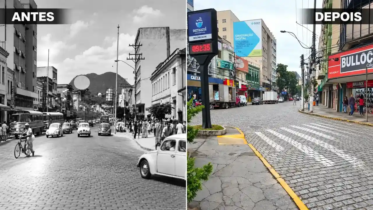 Comparação da Avenida Alberto Braune nos anos 1960 e em período contemporâneo