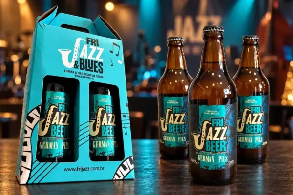 Kit e garrafas da Fri Jazz Beer, cerveja oficial do Fri Jazz & Blues
