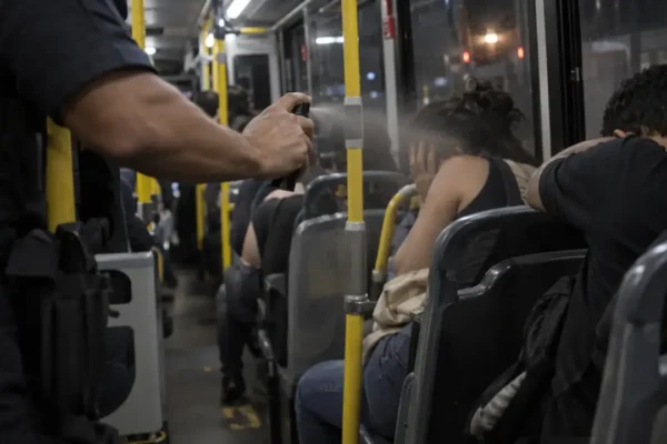 Policial usa spray de pimenta contra jovens dentro de ônibus fechado