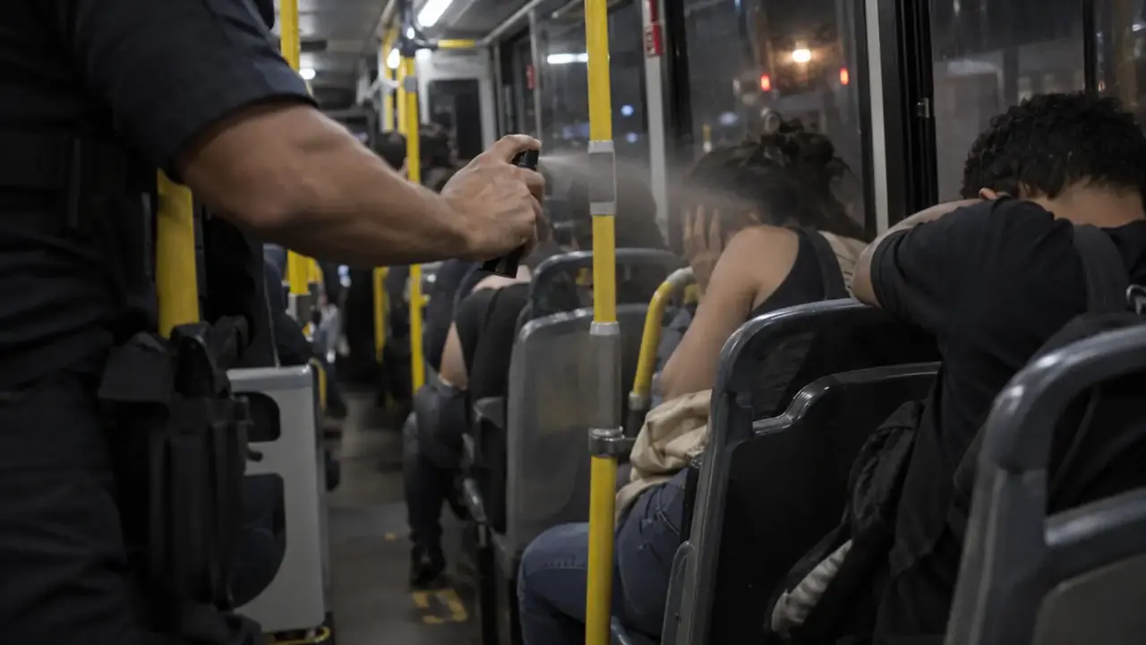 Policial usa spray de pimenta contra jovens dentro de ônibus fechado