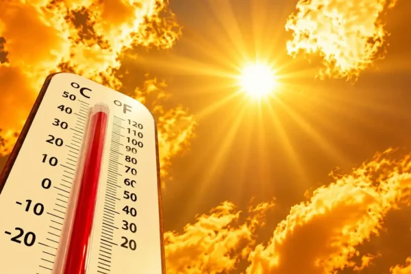 Termômetro exposto ao sol durante dia de calor intenso