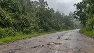 Estrada Serramar tem trecho tomado por buracos