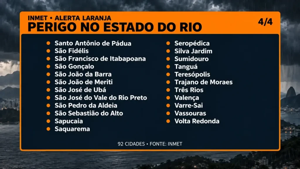 Nuvens carregadas e chuva forte durante período de alerta meteorológico no Estado do Rio de Janeiro