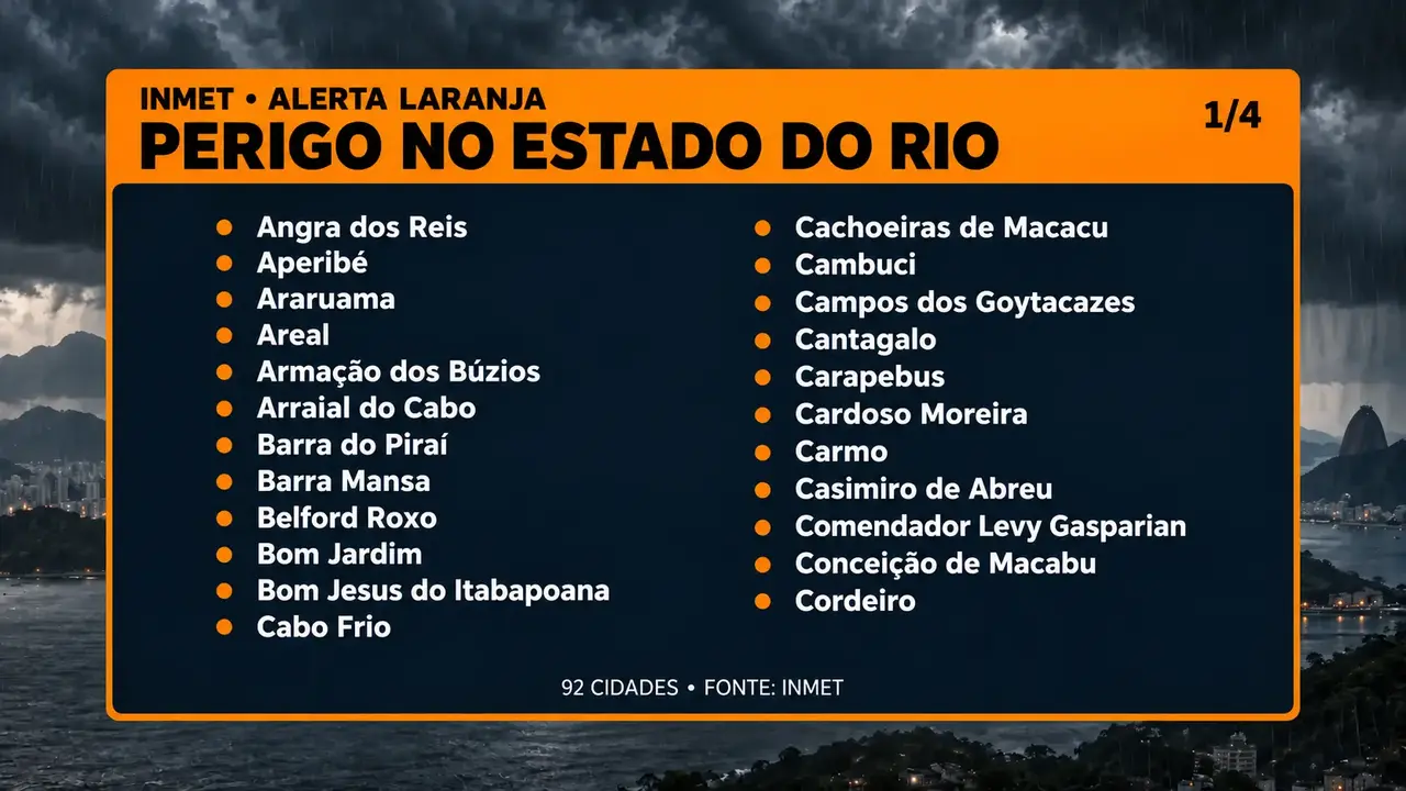 Nuvens carregadas e chuva forte durante período de alerta meteorológico no Estado do Rio de Janeiro
