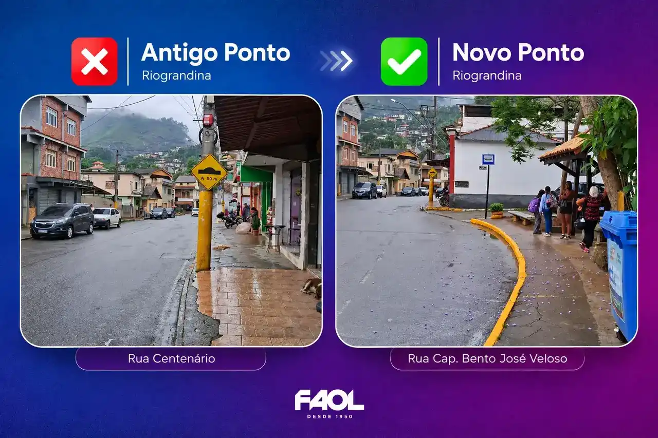 Comparativo do ponto antigo na Rua Centenário e do novo na Rua Capitão Bento José Veloso, em Riograndina.