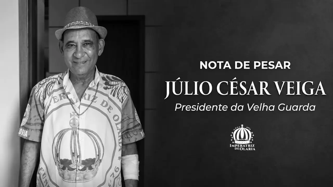 Retrato de Júlio César Veiga ao lado de nota de pesar da Imperatriz de Olaria.