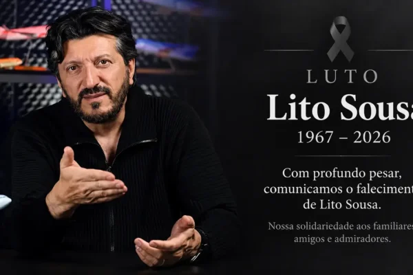 Card de luto com fotografia de Lito Sousa, seu nome e as datas 1967–2026.